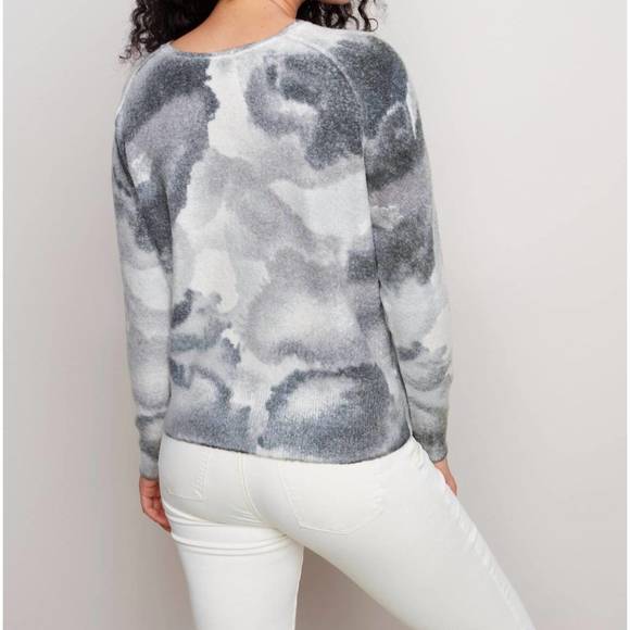 NEW CHARLIE B reversible printed crew neck sweater in charcoal - Picture 3 of 3